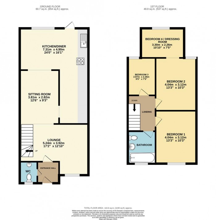 Floorplan for Grovedale Close, Cheshunt, Waltham Cross