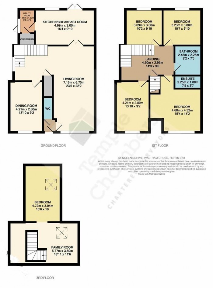 Floorplan for Queens Drive, Waltham Cross, Herts, EN8